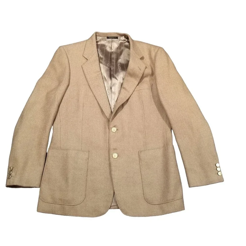 Mens Vtg Y2K Bartolini Blazer Sport Coat Camel Hair Wool Herringbone Gold Button